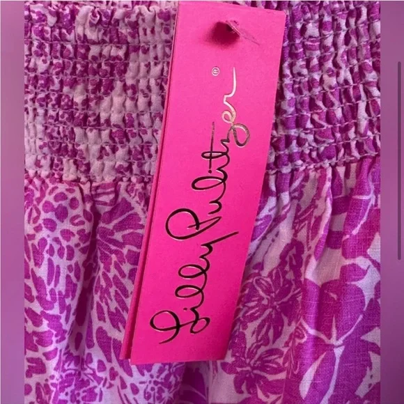 NWT Lilly Pulitzer Maxi Dress Off The Shoulder Women’s Large Hot Pink White - Picture 3 of 5